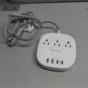 Flat Plug Power Strip, 5ft Flat Extension Cord - 3 Outlets 4 USB Ports (2 USB C) 22.5W/4.5A Desktop Charging Station, Power Strip No Surge Protection for Cruise Ship, Dorm Room Travel Essentials white