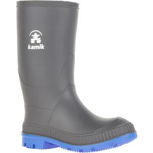 Kamik Stomp Rain Boot for Kids - Waterproof and Warm Felt Footbed Designed for Rainy Day Adventures, Charcoal/Blue - 5 Toddler