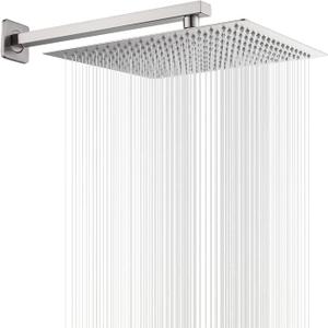 Rain Shower Head Brushed Nickel with Extension Arm 16 Inch Square Shower Head with 16 Inch Shower Arm Large Stainless Steel Rainfall Showerhead Waterfall Full Body Coverage