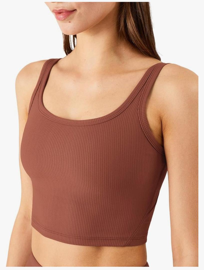 Chilylori Women's Seamless Sports Bra Workout Crop Top Ribbed Padded Longline Wirefree Medium Support Tank Tops Fitness M