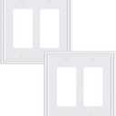 2-Pack Decorative Double Decorator Outlet Cover Plate, Durable Zinc Alloy Pure White Wall Plates for Electrical Outlets, Receptacle, GFCI Outlet, Dimmer Switch, 2-Gang, Corrosion Resistant
