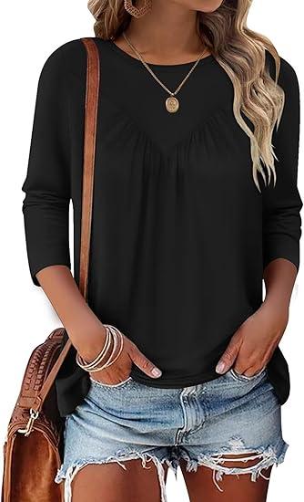 Brand: INNOVATOP Womens Tops 3/4 Sleeve T Shirts Summer Spring Fall 2026 Basic Casual Ruched Blouses Fashion Trendy Outfits Clothes, Medium