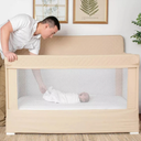 Baby Delight Horizon Full Size Crib, Breathable Mesh Walls, Tool-Free Assembly Baby Bed, Luxe Quilted Easy to Clean Fabric, Khaki