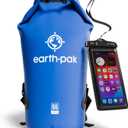 Earth Pak Waterproof Dry Bag - Roll Top Waterproof Backpack Sack Keeps Gear Dry for Kayak with Waterproof Phone Case (55L, Blue)