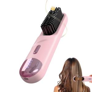 Go Brush Pro 2026 Hair Straightener Brush 300 Million Negative Ionic Portable Hair Straightener Comb for Women with 4 Temps Fast Heating MCH Ceramic Coating Smooth Frizz Hair Light Pink