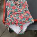 Itzel Women's Ruched Twist Front One Piece Swimsuit Tummy Control Push Up Vintage Retro Bathing Suits Red Flowers Green Leaf 10