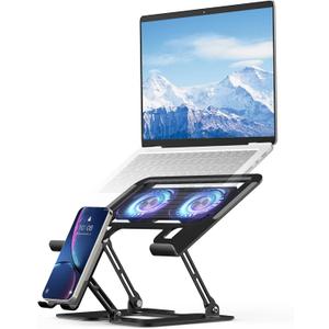 Laptop Stand with Fan, MacBook Cooling Stand with 2 Removable Silent Fans and Phone Holder,Adjustable Height and Angle,Laptop Cooling Pad for 10-18 Inch Laptop,MacBook Pro,Tablet (Black)