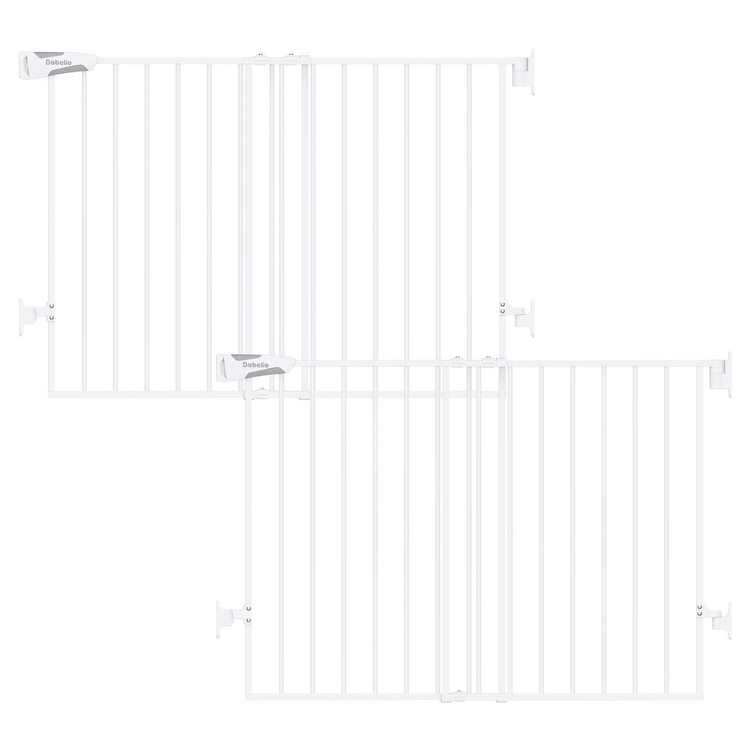 Babelio Baby Gate for Stairs, Kitchen & Doorways, No Bottom Bar| Easy Installation| One-Handed Operation| Auto-Close| Hardware Mount (Drill Needed) Safety Dog Gate (White - 2 Pcs, 26-43" W, 28" H)