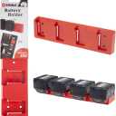 Tools Wall Mount Battery Holder for Milwaukee M18 18V – Heavy-Duty ABS Storage Rack, UV-Stabilized, Easy 5-Screw Install, Red Organizer for Workshop, Van, or Trailer