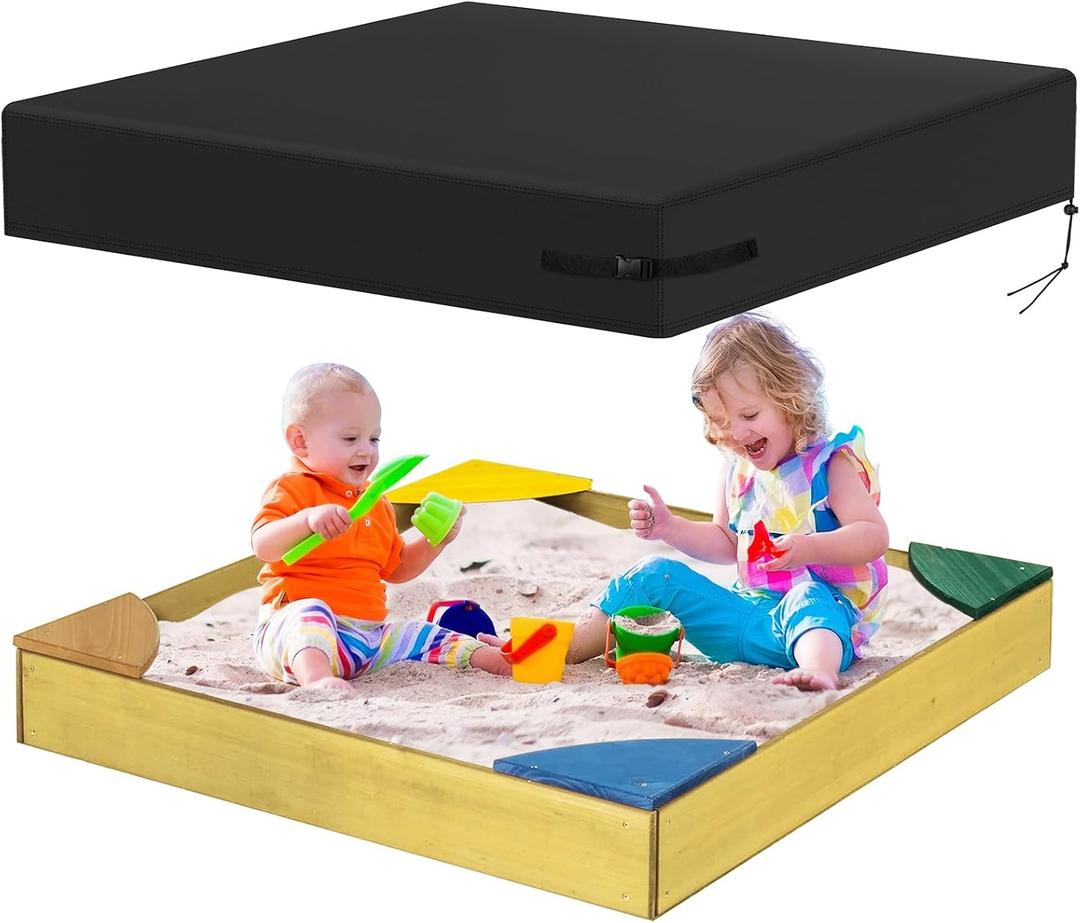 Sandbox Cover, 800D Oxford Cloth Waterproof Outdoor Square Sand Box Cover for Kids, Protect Sandbox Sand and Toys(Black,72" X 72" X 8")