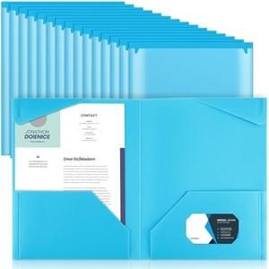 Henoyso 36 Pcs Plastic Folders with Clear Front Pockets Heavy Duty File Folders with 2 Pockets and Card Slot for Student Communication School Office Presentation Report (Light Blue)