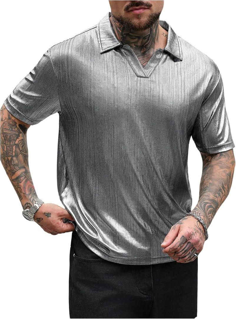 RoseSeek Men's Leopard Cheetah Collared Shirts Short Sleeve Summer Outfits | Animal Print Shirt, Pullover Tops, Casual, Golf Tops (XL)