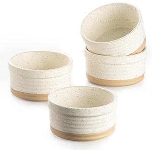DAFUCERAMIC Ramekins 8 oz Oven Safe, Porcelain Creme Brulee Ramekins Pudding Custard Cups Small Ceramic Souffle Dishes Baking Bowls Set of 4 (Arctic White)