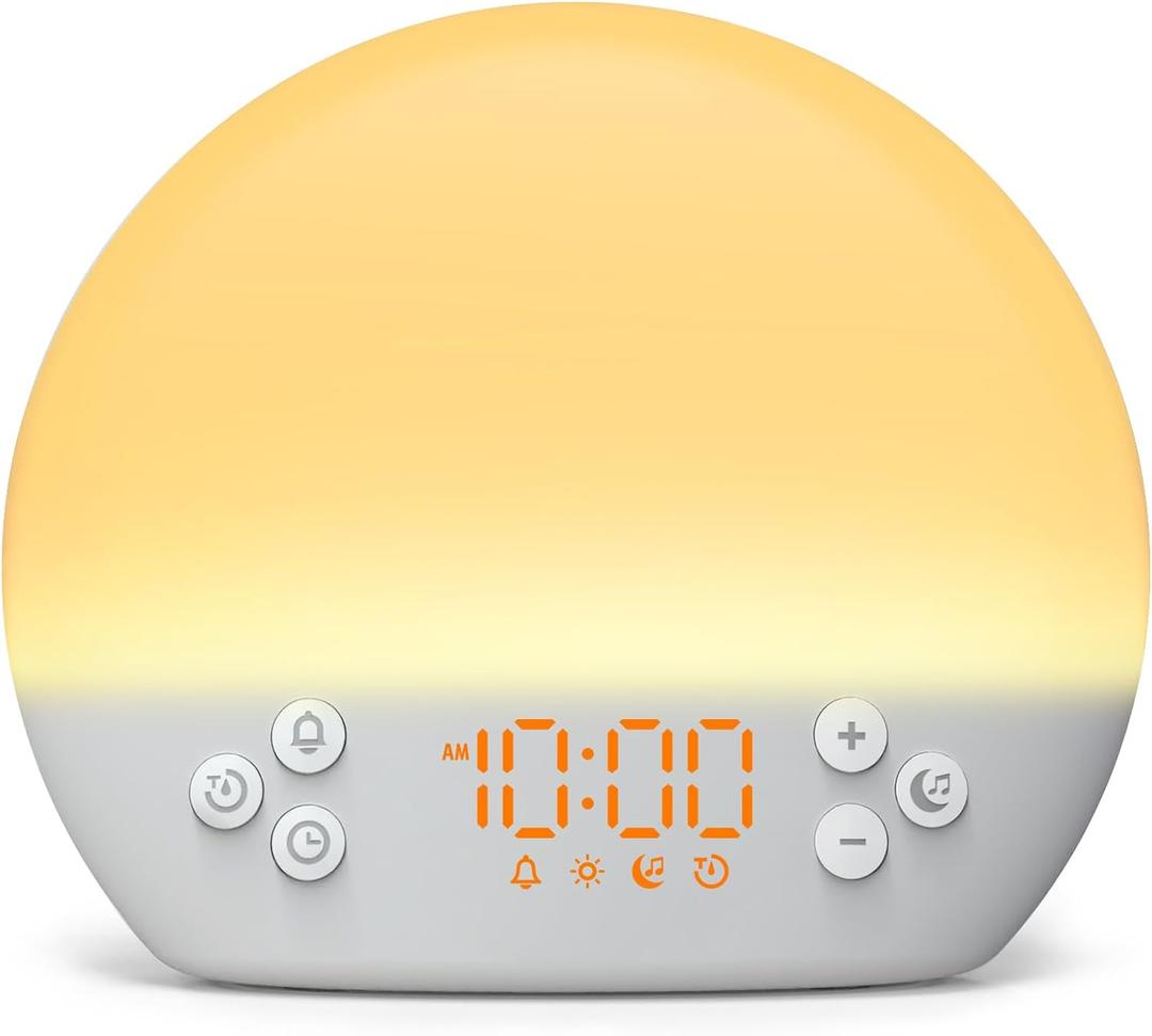 KEPLUG Wake Up Light Sunrise Alarm Clock,Digital Alarm Clocks Bedside Dimmable Night Light,White Noise Sound Machine 30 Soothing Sounds, Loud Alarm Clock for Heavy Sleepers Adults Kids,Ideal for Gift (Small)