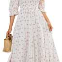 R.Vivimos Women Summer Half Sleeve Cotton Ruffled Vintage Elegant Backless A Line Flowy Long Dresses (Medium, White#2-floral)