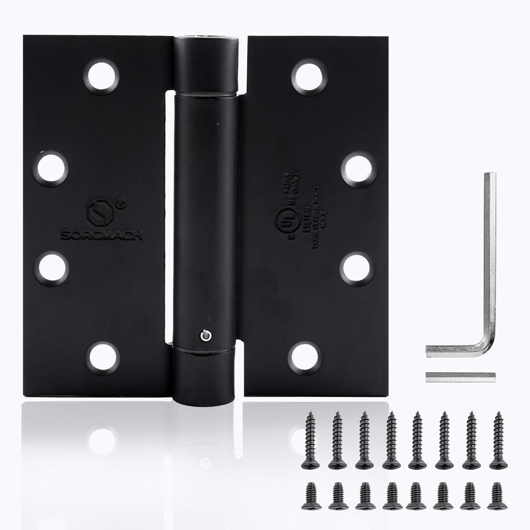 Self Closing Door Hinge 4-1/2 inch Matte Black Auto Close Hinges Adjustable 4 "x 4 " Spring Hinges Door Closer Hinge Square Corner Commercial Auto Self-Closing Hinge 3 Pieces