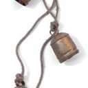 Chunky Rustic Vintage Indian Cow Bells on Rope Wall Hanging Dcor, Metal, Gold, 6 x 6 x 83 cm