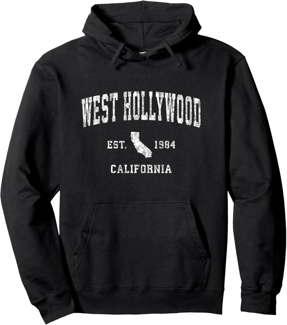 West Hollywood California CA Vintage Athletic Sports Design Pullover Hoodie, S