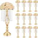 Gold Crystal Tall Vase Centerpiece Stand, Elegant Gold Flower Holder for Wedding Table Centerpieces, Perfect Wedding Reception Table Decor, Bases para Centros de Mesa, Centros de Mesa (12Pack)