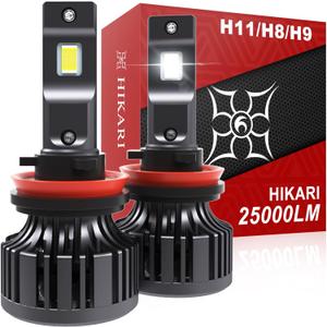 Hikari 2025 25000LM H11/H8/H9 LED Bulbs, 45W Upgraded Core Chips, High Lumens Kit, 6000k Cool White, IP68 Waterproof, H16 Foglight