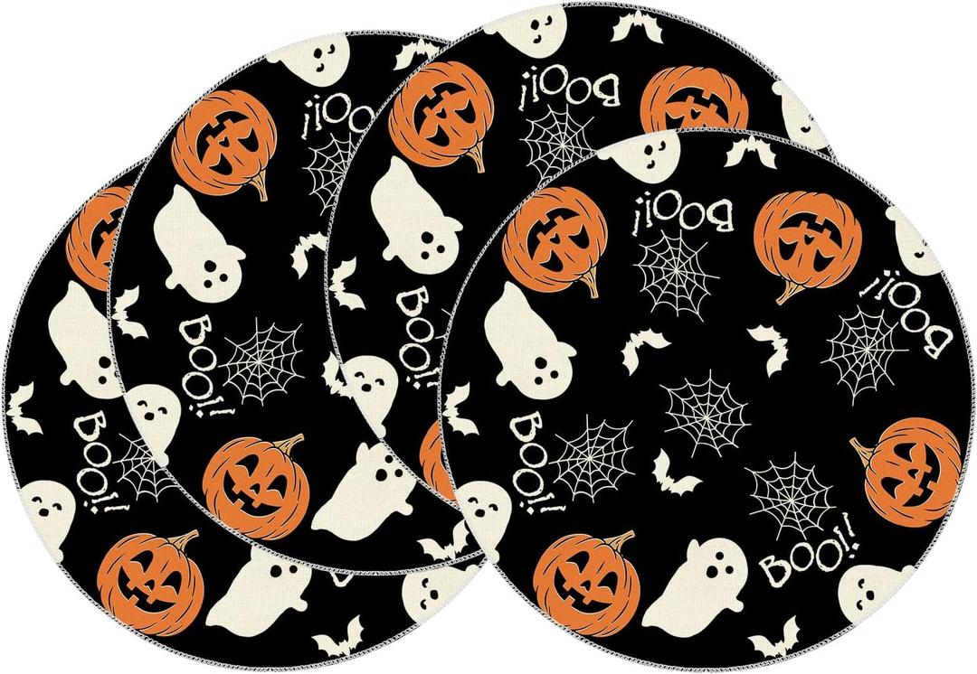 3 x XCHI Boo Spooky Ghost Pumpkin Halloween Round Placemats Set of 4 Table Mats Table Decorations 14x14 Inch