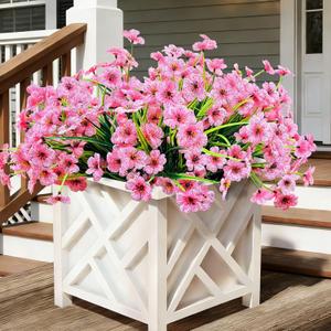 20 Bundles Artificial Flowers for Outdoors, UV Resistant Fake Flowers with Plastic Plants, Faux Silk Flower for Outdoors Planter, Fake Realistic Plant Outside Window Boxes Patio Decor-Pink
