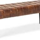 LUE BONA Entryway Bench, 44.5'' Leather Upholstered Bedroom Benches, End of Bed Bench with Metal Legs, for Decorative, Living Room, Dining Room, Gray 