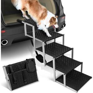 Niubya Portable Folding Dog Stairs for Cars, SUVs, Trucks - Lightweight Pet Ramp for Large Dogs with Non-Slip Surface - Reinforced Steps Support Up to 200 lb, 5 Steps