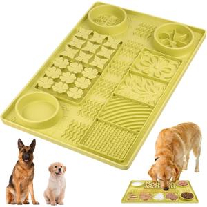 31.5" x 20" Large Multi-Function Dog Food Mat,Silicone Dog Lick Mat, Slow Feeder Mat for Dogs, Pet Mats for Food and Water,Pet Food Mat with Lip to Prevent Spills (Green)