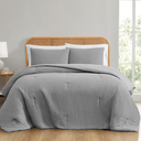 3-Piece Waffle Texture Comforter Set, Full/Queen Size, Gray