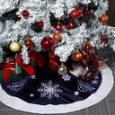 48inch Christmas Tree Skirt Navy Blue Luxury Velvet Plush Fur Skirts Snow Sequin Embroidery Tree Skirts with White Lace Trim Decor Xmas Velvet Trees Skirt for Christmas Holiday Party Home Decorations
