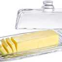 8'' Art Glass Butter Dish with Lid, Classic Covered 2-Piece Butter Container For Countertop, Multi-Purpose Preserving Serving Dessert Tray Bowl, Dishwasher Safe