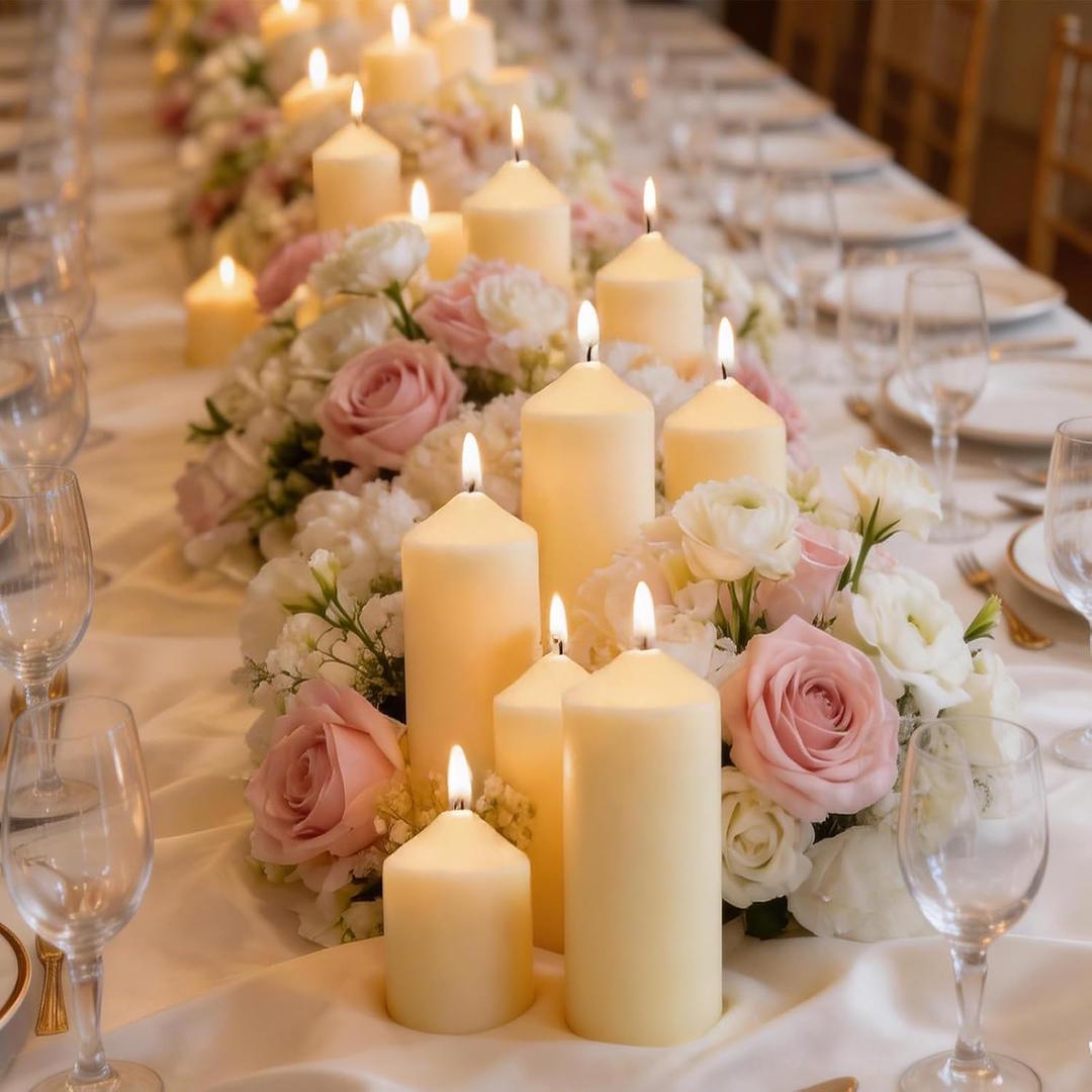 Veiuwa 72 Pack Ivory Pillar Candles Bulk Set, 2x3 2x4 2x6 Inch - 24 Each Size, Dripless Smokeless Clean Burning for Wedding Centerpieces, Home Decor, Church, Romantic Ambiance！