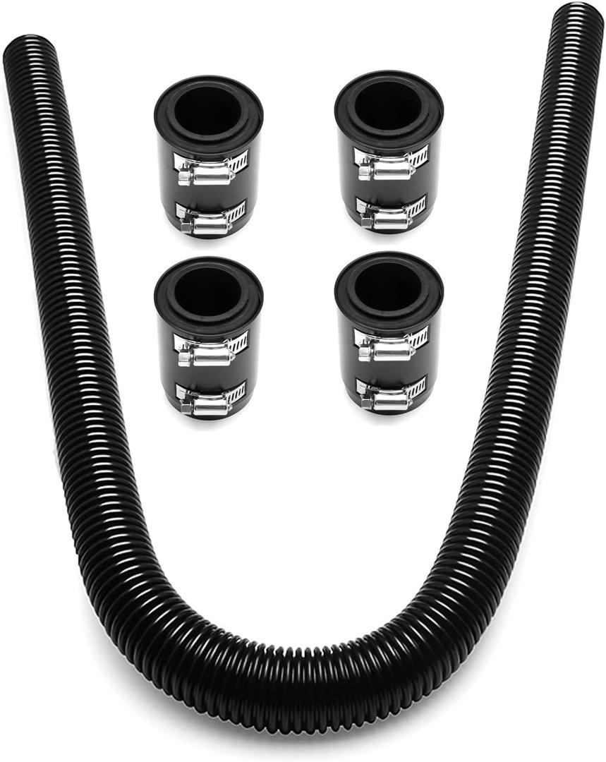 Stainless Steel 48" Radiator Hose Flexible Coolant Water Hose Universal with 4 Chrome Caps (Black)