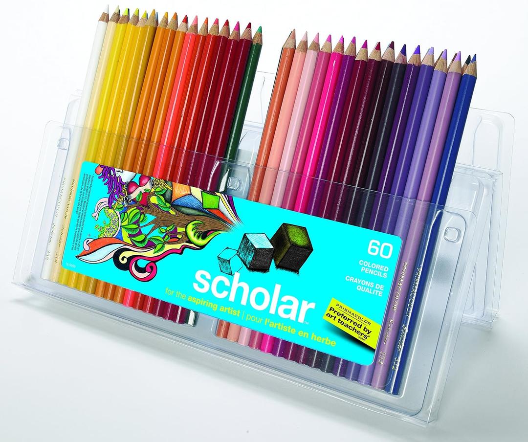 Prismacolor Scholar Colored Pencils, 60 Count - Vibrant Colors, Art Supplies, Drawing, Coloring, Holiday Gift for Kids, For Beginner Artists