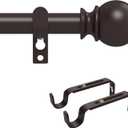 Curtain Rods for Windows 28 to 48 Inch, 5/8 Inch Heavy Duty Decorative Curtain Rod with Ball End Caps, Adjustable Brackets. Easy to install. Brown.