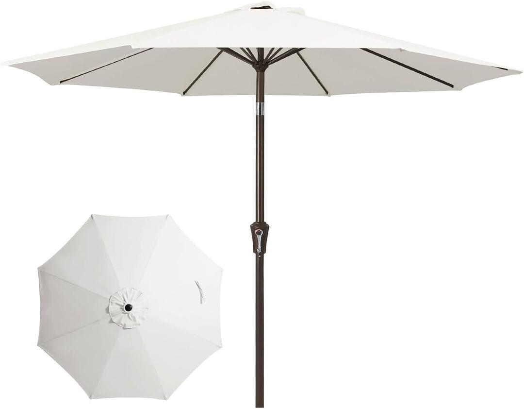 JEAREY 10FT Patio Umbrellas Outdoor Table Umbrella with Push Button Tilt and Crank, Market Umbrella 8 Sturdy Ribs UV Protection Waterproof for Pool, Garden (White)