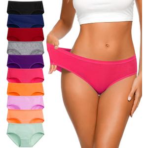 Eiggam Women's Cotton Bikini Panties,High-Cut Full Coverage Stretch Cool Underwear for Women (Medium, Multicoloured H - 10 Pack)