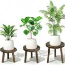 SEQUEDA Wood Plant Stands Indoor, 3-Pack Single Plant Stand for 6-12 Inch Pots, Mid-Century Modern Plant Stool, Tall Wooden Plant Stand for Large Plants Perfect Fit for Living Room, Balcony, Office(Dark Brown)