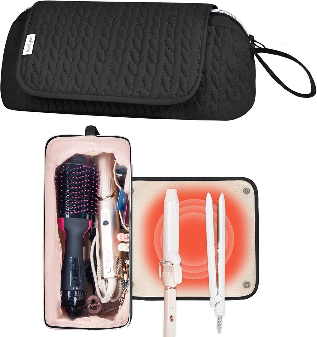 Hair Tools Travel Bag Karsyon Heat Resistant Mat Case Hot Tools Straightener, Curling Iron,Hair Dryers,Haircare Accessories Travel Essentials for Women 2 in 1 Organizer Bags (Black)