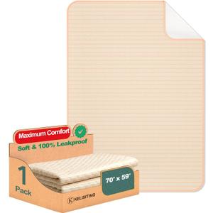 King Size Bed Pads for Incontinence Washable Waterproof, 71" x 59" (Pack of 1) - Reusable Extra Large Colored Cotton Pee Pads for Adults, Elderly, Pet, 4-Layer Underpads for Sofa,Furniture -KELISITING