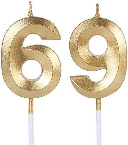 Gold 69th & 96th Birthday Candles for Cakes, Number 69 96 Candle Cake Topper for Party Anniversary Wedding Celebration Decoration