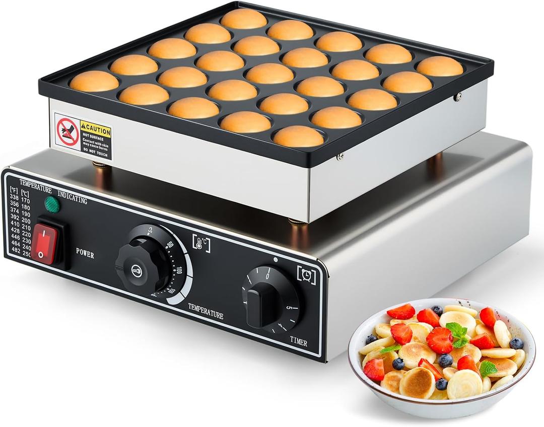 Commercial Mini Dutch Pancake Maker,25PCS Dorayaki Maker,Non-stick Dutch Poffertjes Grill,Stainless Steel Muffin Waffle Maker,Electric Hotcakes Machine for Breakfast,Snacks,Desserts