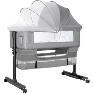 Baby Bassinet, Baby Basinet Bedside Sleeper, Easy to Fold Portable Crib Side Bassinet 2025new Style Girl/boy bassinets(Light Grey)