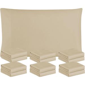 FreshCulture Beige Pillowcases Queen Size 12 Pack - Bulk Pillowcase Set - Envelope Closure - Soft Brushed Microfiber Fabric - 20x30 Inches Pillow Case Set of 12 for Home, Hotels, Schools