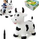 HotMax Bouncy Cow Hopping Horse Toys, Inflatable Bouncing Animal Hopper for Toddlers or Kids, Ride on Jumping Farm Toys for Boy or Girl Birthday Gift 2 3 4 Year Old (White Cow)
