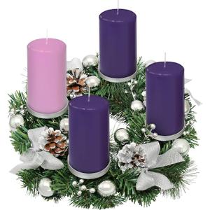 Silver Ribbon Advent Wreath Ring Candle Holder for Large Pillar Candles - Christmas Advent Wreath Candle Decor