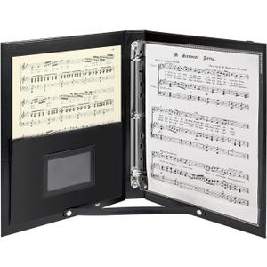 Choir Music Folder with Handle & Strap - Professional Black Choir Folder for Stage Performance, 3-Ring Binder, Portable Sheet Music Holder for Choir Singers(Black)