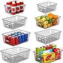 8 Set, Extra Large Wire Baskets for Organizing with Lables, Cabinet Pantry Organization and Storage Bins - Metal Basket for Kitchen, Laundry, Garage, Fridge, Bathroom Countertop Organizer, Black