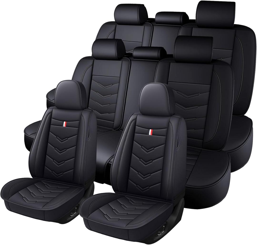 Car Seat Cover 8 Seats for Chevrolet Traverse 2009-2025, Durable Wear Resistant Waterproof Vehicle Cushion Covers, Breathable No Odor Premium Leather Vehicle Seat Cover.(Standard, Black)
